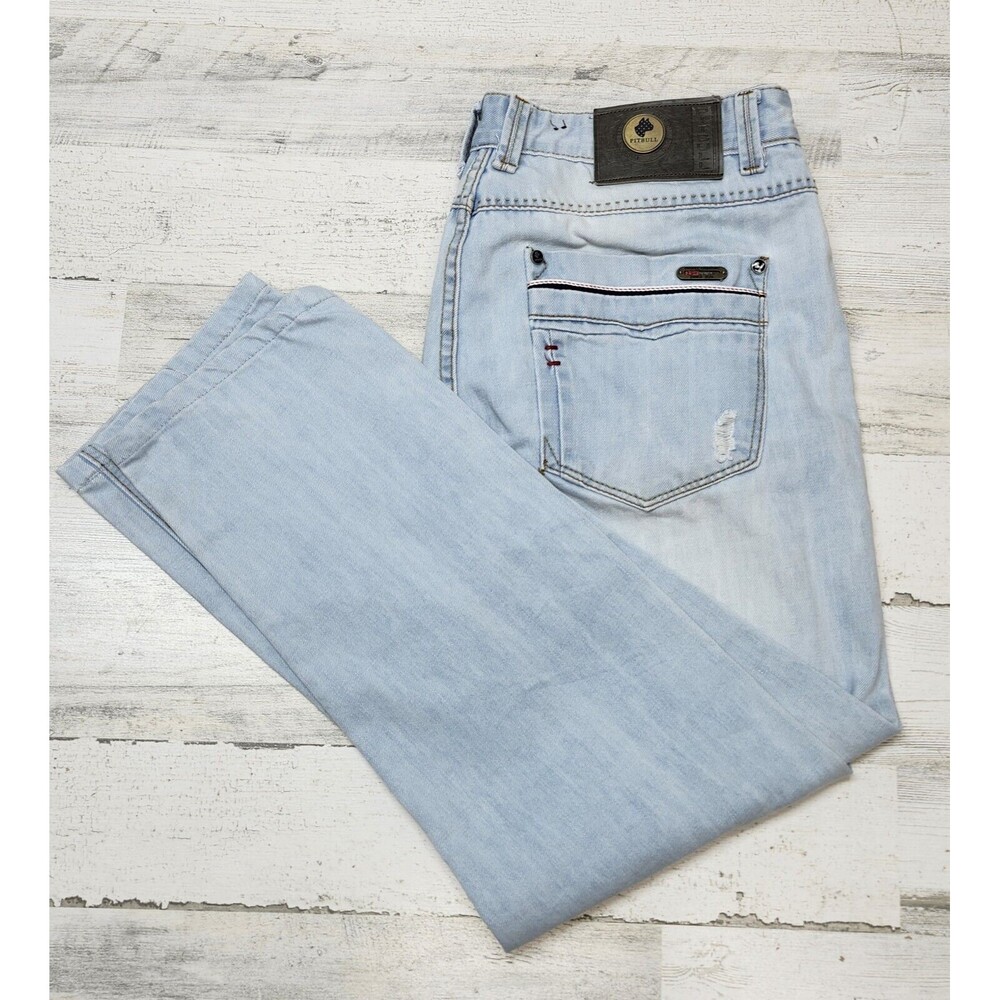 Pitbull Jeans Men 38 Actual W34 Blue Wash Distressed Streetwear Skater Grunge